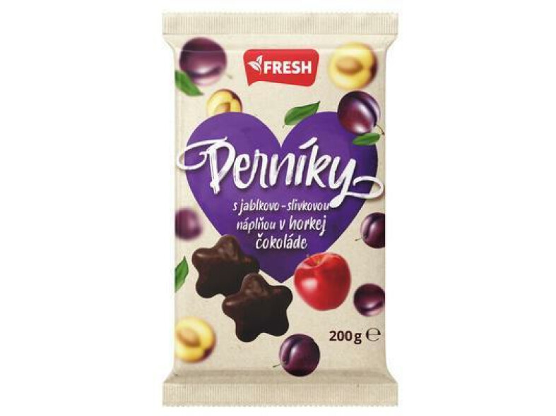 PERNÍKY S JABLKOVO-SLIVKOVOU NÁPLŇOU V HORKEJ ČOKOLÁDE 200g FRESH