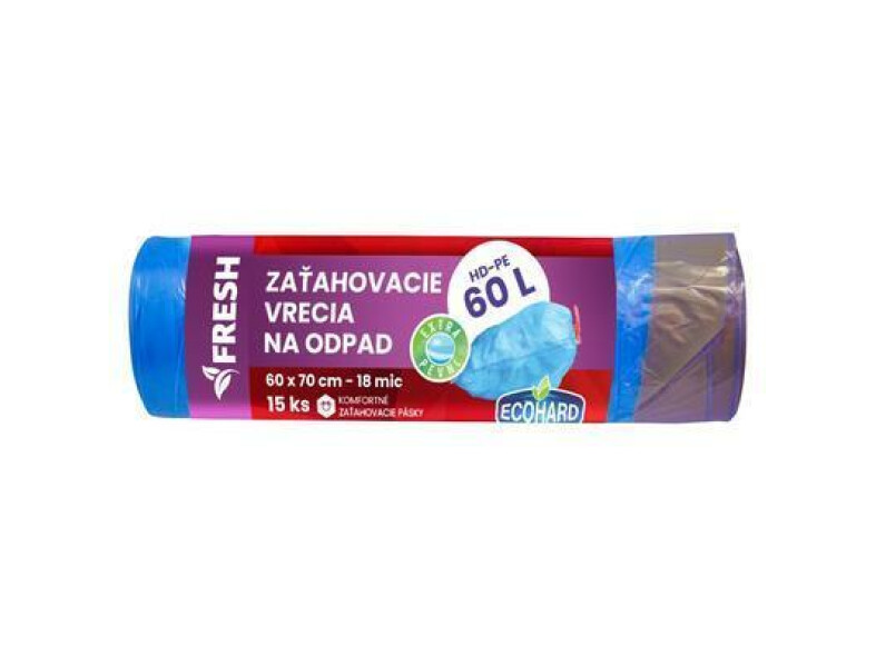 VRECIA NA ODPAD 60l 15ks HDPE 18mi 60x70+5cm ZAŤAHOVACIE FRESH ECOHARD