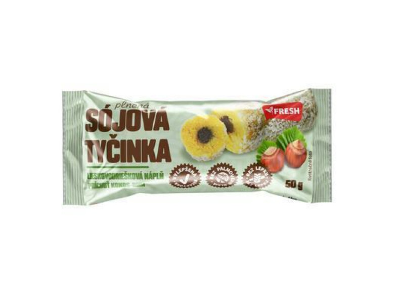 TYČINKA SÓJOVÁ S LIESKOVOORIEŠKOVOU NÁPLŇOU KOKOS-RUM PRÍCHUŤ 50g FRESH
